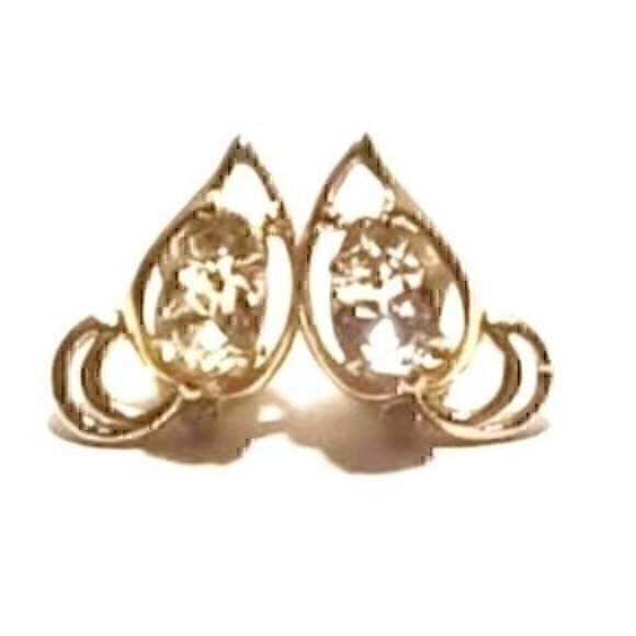 Signed Kramer Large Rhinestone Clip Earrings - Picture 1 of 6